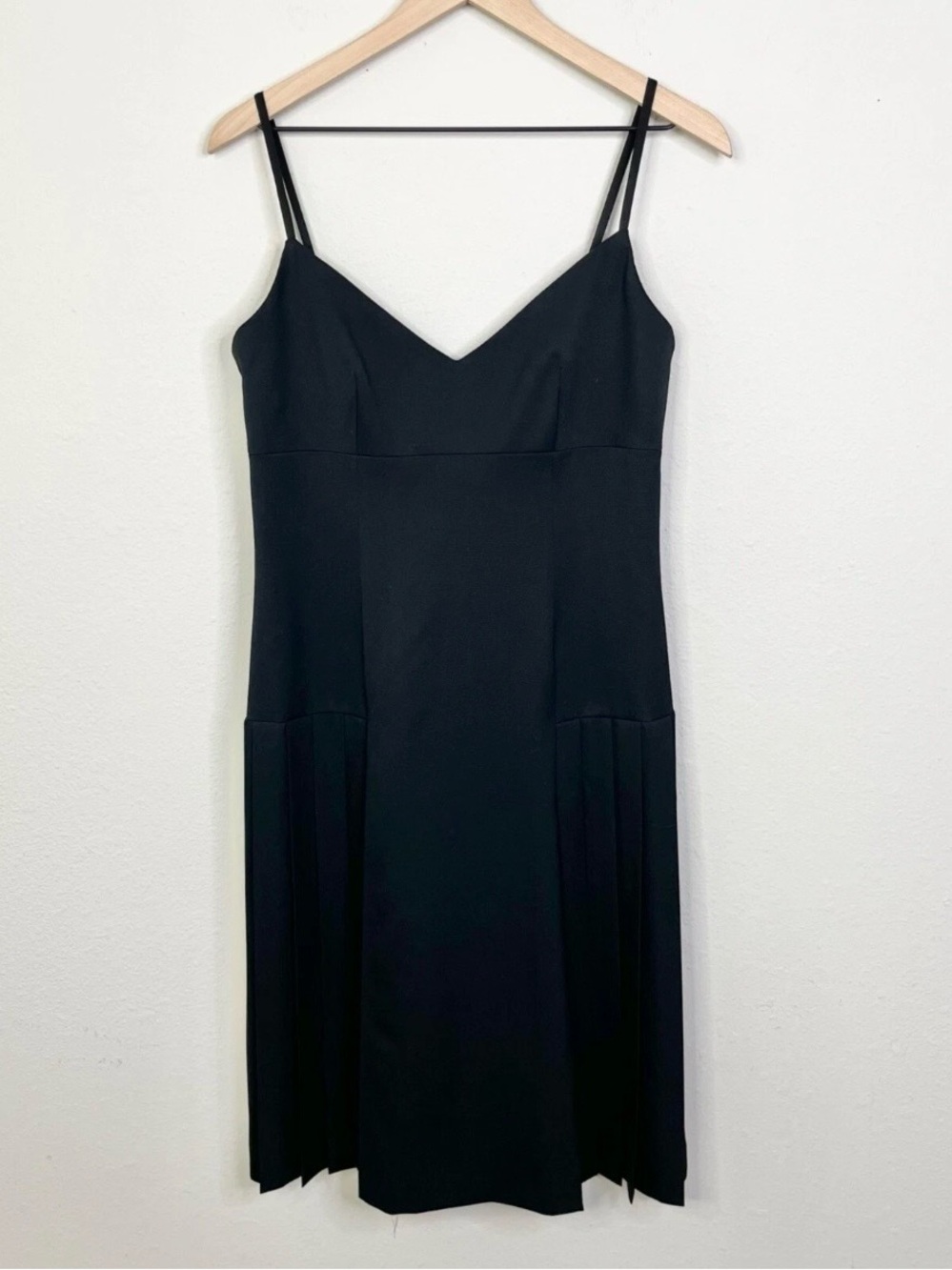 J. Crew Women’s Black Spaghetti Strap Wool Dress Sz 6 NWT Pleated Sides V-Neck